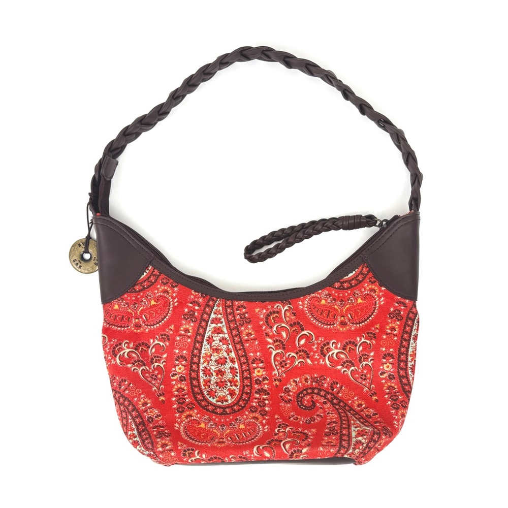 The Sak Vintage Carefree Red Paisley Braided Leather Hobo Bag NWOT